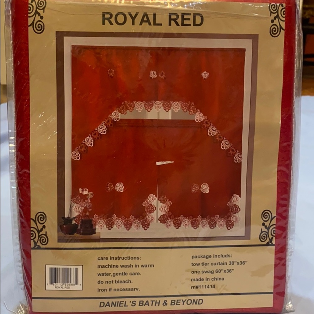 Royal Red 3PC Embroidered Kitchen Curtain